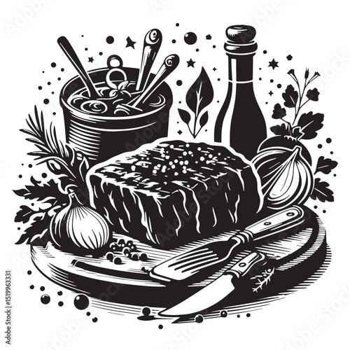 Black Beef Stroganoff Silhouette Vector, High Quality Illustration on White Background