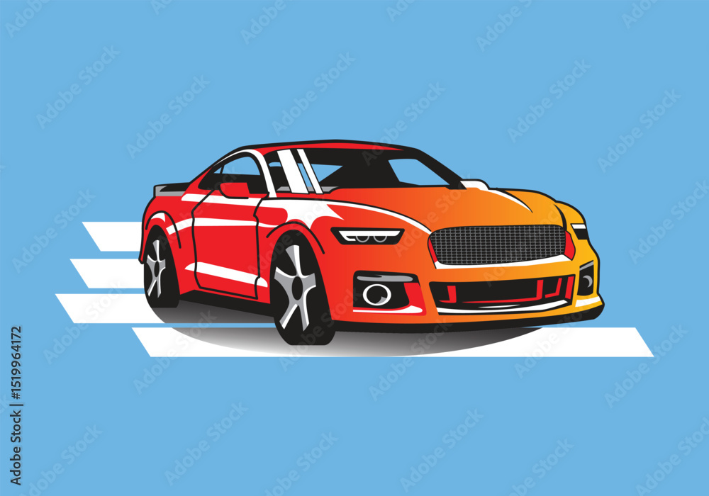 Obraz premium Vibrant Sport Car Illustration Against a Sky Blue Background