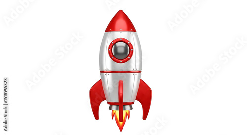 Professional 3D Render of Generic Rocket Emoji, Stylized Cartoon Rocket with Red and White Colors Isolated on White Background