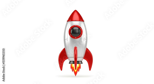 Professional 3D Render of Generic Rocket Emoji, Stylized Cartoon Rocket with Red and White Colors Isolated on White Background