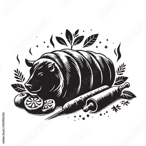 Black Beef Wellington Silhouette Vector, High Quality Illustration on White Background