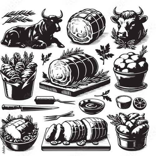 Black Beef Wellington Silhouette Vector, High Quality Illustration on White Background