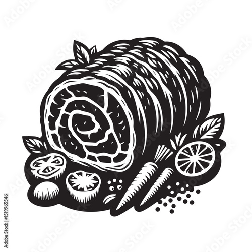 Black Beef Wellington Silhouette Vector, High Quality Illustration on White Background