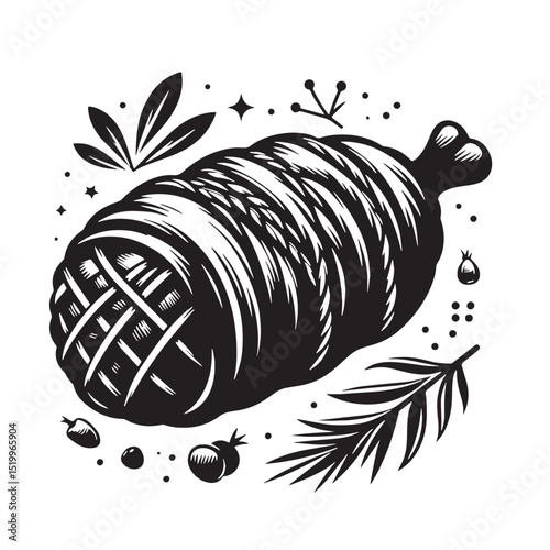 Black Beef Wellington Silhouette Vector, High Quality Illustration on White Background