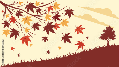 Autumn leaves falling background vector illustration fall season landscape nature tree branch design art