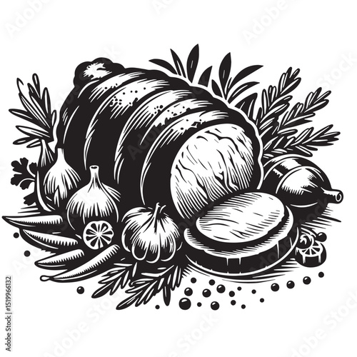 Black Beef Wellington Silhouette Vector, High Quality Illustration on White Background