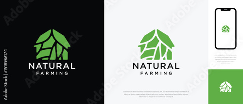 Nature tree farm house logo design. Nature leaf farm logo template. Farming and ranch logo symbol icon	