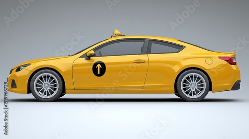 Yellow taxi cab, side view, isolated on white background.