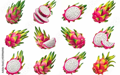 Vibrant Dragon Fruit Illustrations A Grid of Diverse Pitaya Designs
