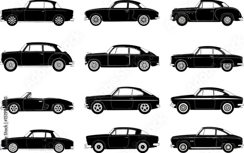 Vintage Car Silhouettes A Grid of Classic Automobile Designs