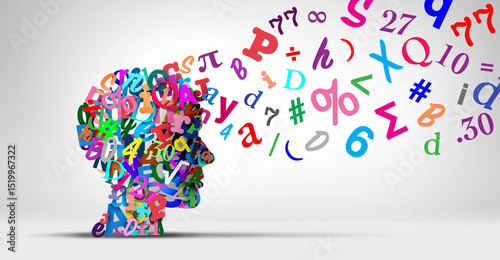 Fotografija Teaching and Education or Training concept as letters of the alphabet and math numbers representing reading and mathematics school learning and academics