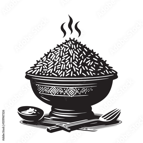 Black Biryani Silhouette Vector, High Quality Illustration on White Background