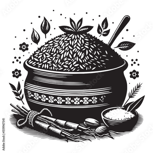 Black Biryani Silhouette Vector, High Quality Illustration on White Background