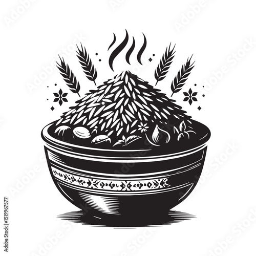 Black Biryani Silhouette Vector, High Quality Illustration on White Background
