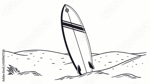 Surfboard on beach illustration vector design for surfing and summer vacation travel and outdoor recreation