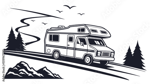 Rv camping adventure illustration for travel and outdoor enthusiasts and vacation designs and road trips art
