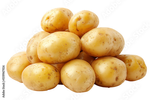 Pile of fresh golden potatoes isolated on white background for culinary and food concepts