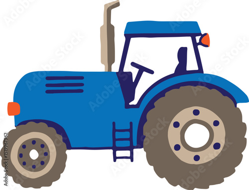 Cute Cartoon Illustration of a Blue Tractor