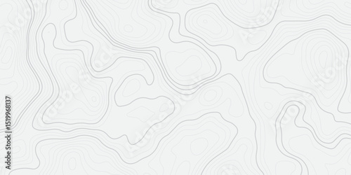 "Abstract Topographic map design with grey lines seamless pattern on white background. Geographic contour map paper texture. Retro topographic map, geographic mountain relief. Vector. Illustration"
