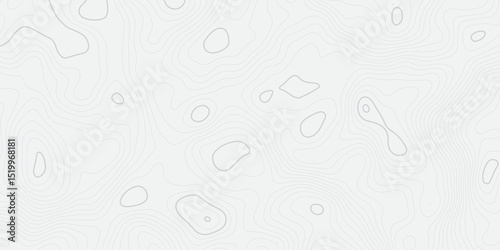 "Abstract Topographic map design with grey lines seamless pattern on white background. Geographic contour map paper texture. Retro topographic map, geographic mountain relief. Vector. Illustration"