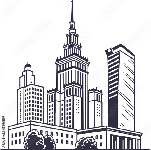 Vector Illustration of a City Skyline with Iconic High-Rise Buildings