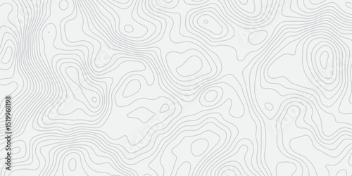 "Abstract Topographic map design with grey lines seamless pattern on white background. Geographic contour map paper texture. Retro topographic map, geographic mountain relief. Vector. Illustration"