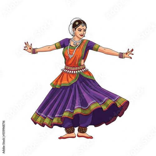 Female Indian Wedding Dancer Vector Character on White Background