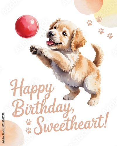 Playful Golden Retriever Puppy Birthday Card