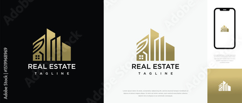 Nature house design logo. Nature house building property icon symbol	
