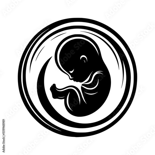 Black and white silhouette, fetus in womb