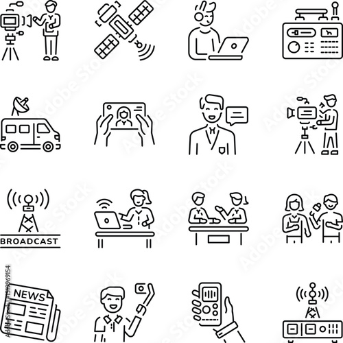 Set of Press Media Line Style Icons 