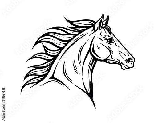 Elegant Black and White Horse Head Profile Illustration