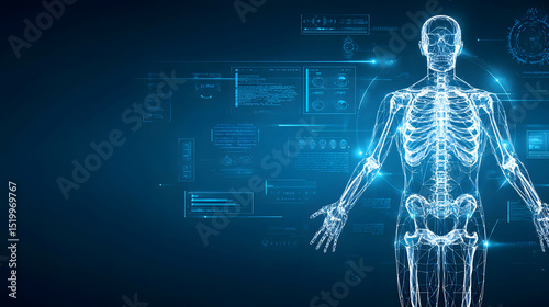 Glowing Digital Human Body Anatomy with Data Interface