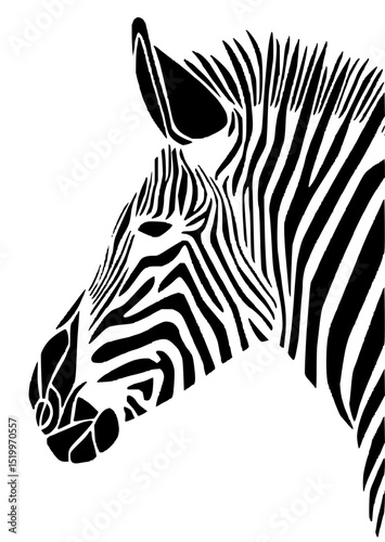 Minimilist illustration of a zebra head with black and white stripes in a minimalist artistic style design element vector