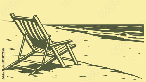 Beach chair ocean view illustration summer vacation relaxing getaway travel destination artwork sand