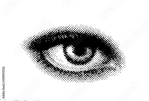 Minimilist halftone eye illustration showing a single eye with detailed shading and a distinct dotted pattern design effect vector