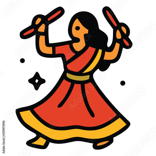 sacred dance icon for navratri festival. Perfect for festive designs, backgrounds, invitations, cards, posters and digital content.