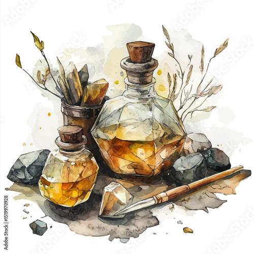 Alchemists Stone, watercolor clipart vector, high quality, isolated on a white background.