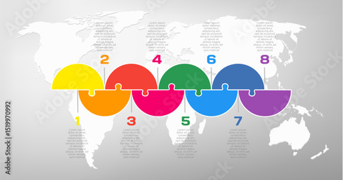 Eight steps line infographic, puzzle diagram