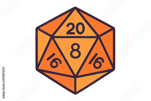 A line art icon of a 20-sided dice for use on apps and websites