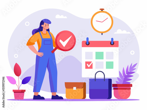 Modern flat design concept of inflation awareness featuring woman writing on economic calendar