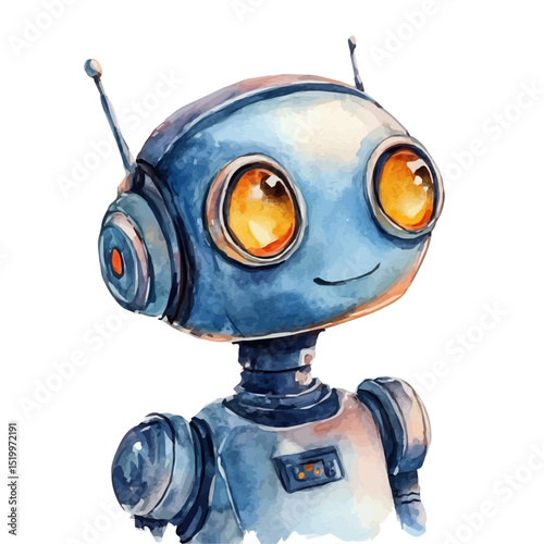 AI Chatbot, watercolor illustration vector, high quality, isolated on a white background.