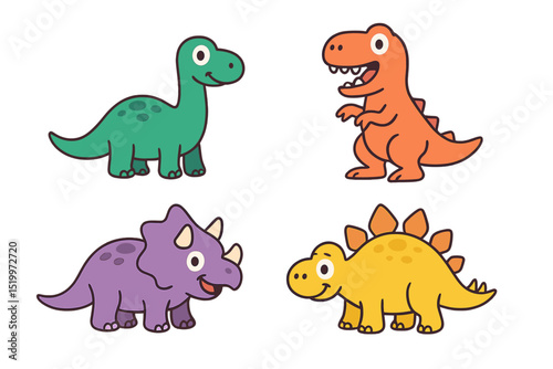 A collection of humorous cartoon dinosaurs, presented in vector illustration form