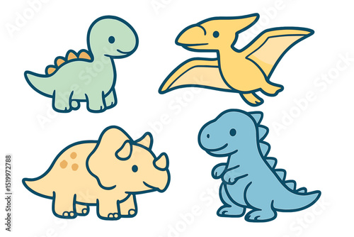 Adorable dinosaur silhouettes depicted in a cartoonish manner, suitable for children's coloring books