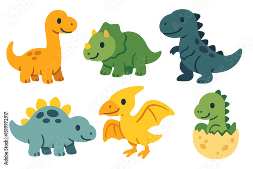 A collection of cute cartoon dinosaurs and baby prehistoric animals in vector form
