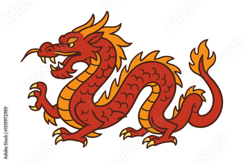 Vector illustration depicting a red chinese dragon, a mythological animal