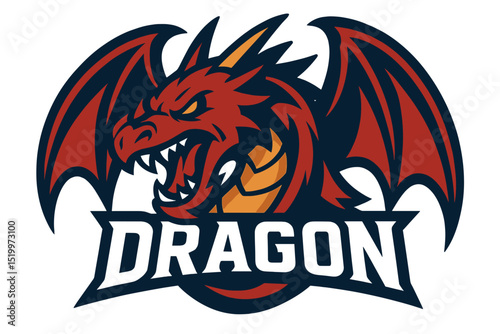 A modern illustration concept style is used for the dragon vector mascot logo design, suitable for badge, emblem, and t-shirt printing, particularly for sport and esport teams featuring an angry