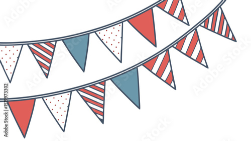 Celebration party banner vector, bunting flags with stripes and dots for birthday party decoration design