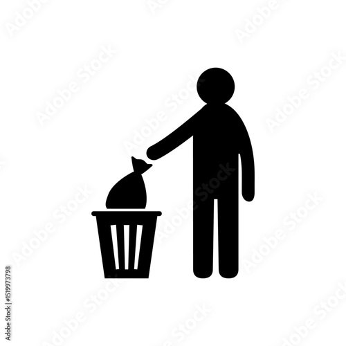 A trash basket  with waste and a person throwing trash into the bin. Vector illustration.