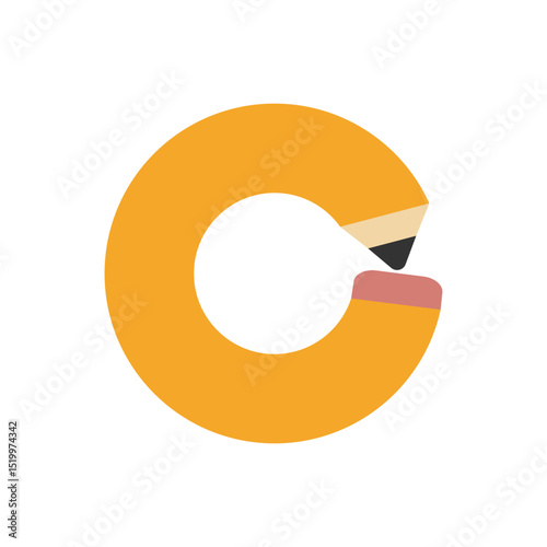Circle from one pencil. Pencil forming a round frame. Vector illustration on white background.